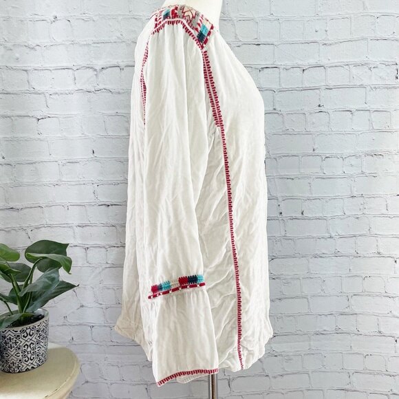 Johnny Was Ybom Aztec Velvet Embroidered Tunic Womens Small White Red Blue - Picture 6 of 9